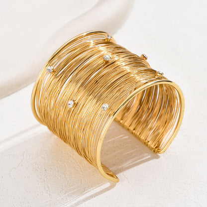 Gold Wire-Wrapped Crystal Cuff | Wide Statement Bracelet