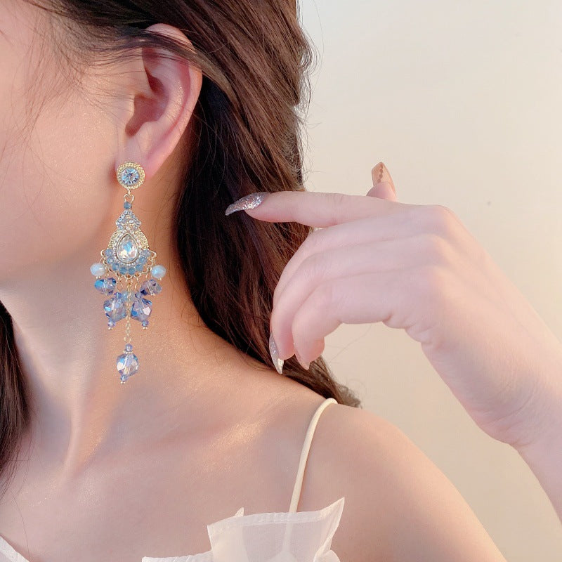 Sparkling Blue Crystal Teardrop Earrings for Women - Elegant Dangle & Drop Jewelry