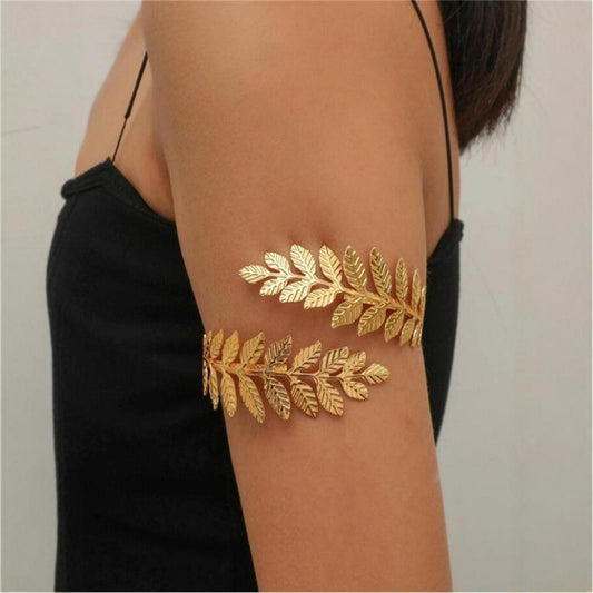 Gold Leaf Upper Arm Cuff - Grecian Goddess Bangle Bracelet