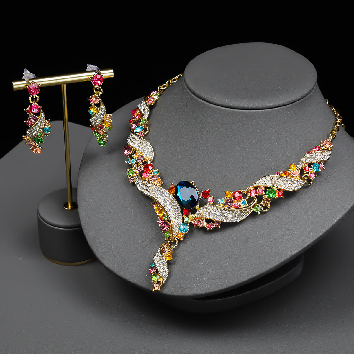 Sparkling Multi-Color & Blue Crystal Necklace Earring Set