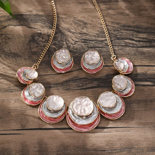 Elegant Pink & Silver Tiered Statement Jewelry Set