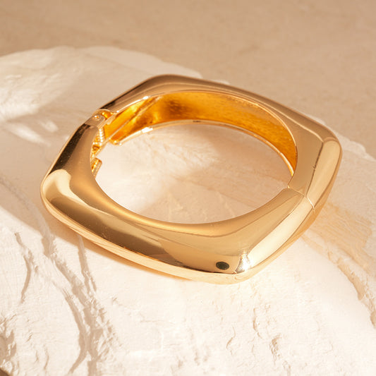 Polished Gold Geometric Bangle | Modern Statement Bracelet