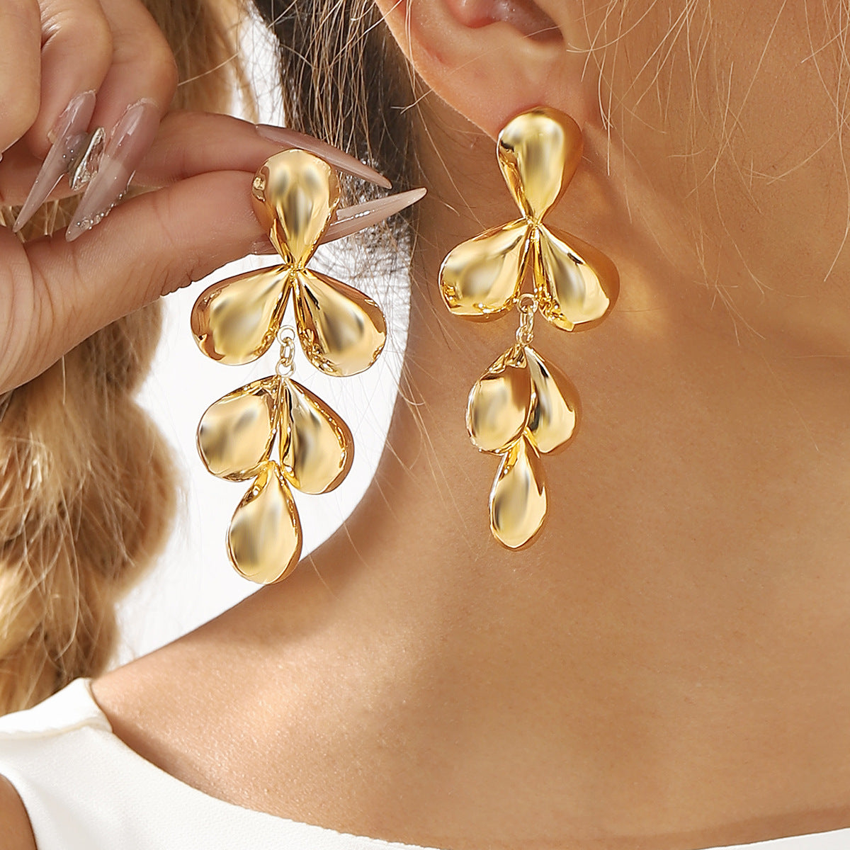 Tiered Gold Petal Dangle Earrings | Sculptural Statement Jewelry