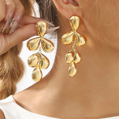 Tiered Gold Petal Dangle Earrings | Sculptural Statement Jewelry