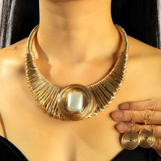 Two-Tone Wire-Wrapped Bib Necklace Set | Tribal Statement Jewelry