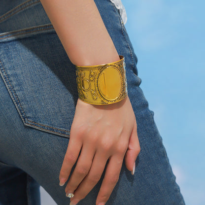 Bold Gold Statement Cuff Bracelet | Detailed Engraved Pattern