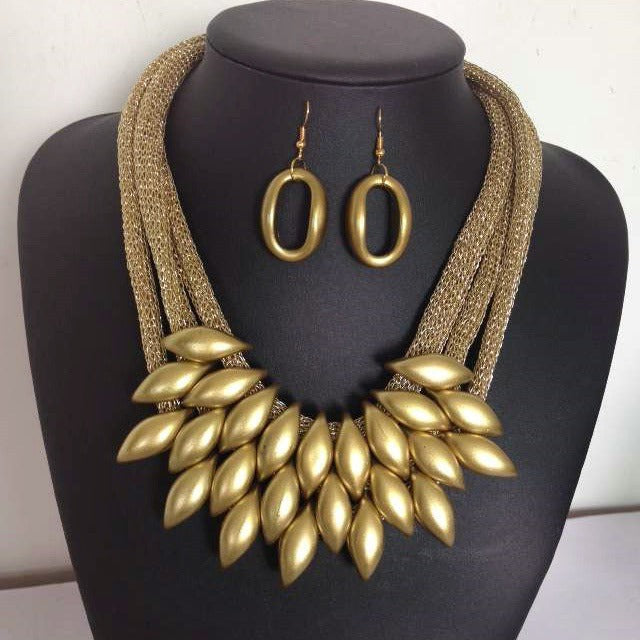 Tribal Petal Bib Necklace Set | Chunky Statement Jewelry in Gold or Multi-Tone