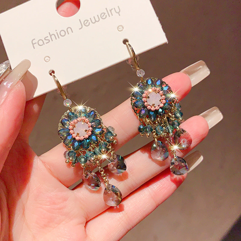 Bohemian Crystal Dangle Earrings for Women – Ethnic Style Party Wear Drop Earrings with Teardrop Beads