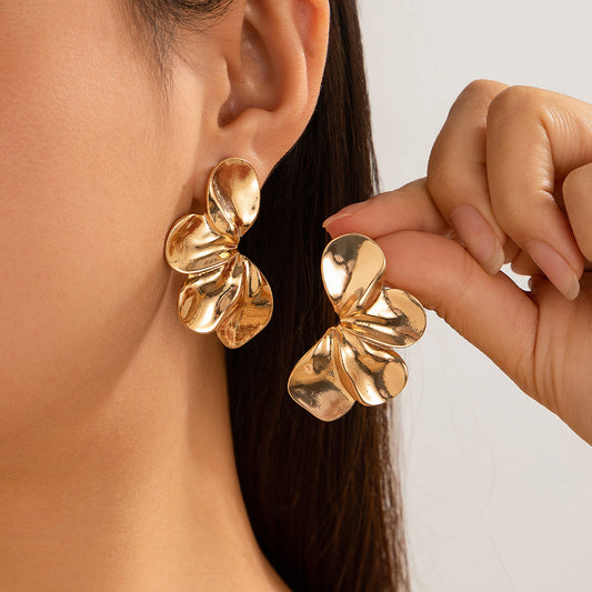 Chic Abstract Gold Petal Drop Earrings for Women
