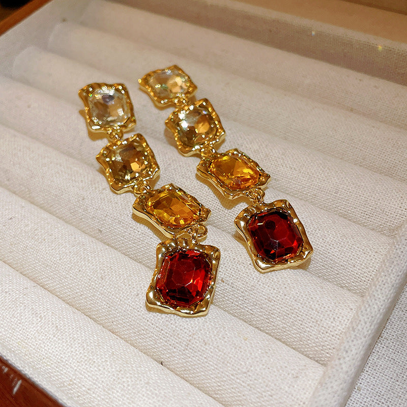 Multi-Color Crystal Statement Jewelry Set | Vintage Gold Necklace & Earrings