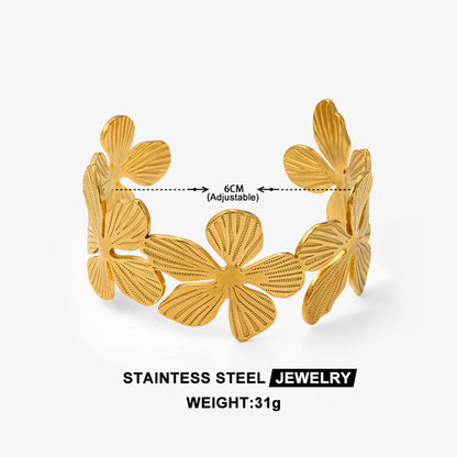 Stainless Steel Floral Cuff | Anti-Tarnish Gold Flower Bracelet