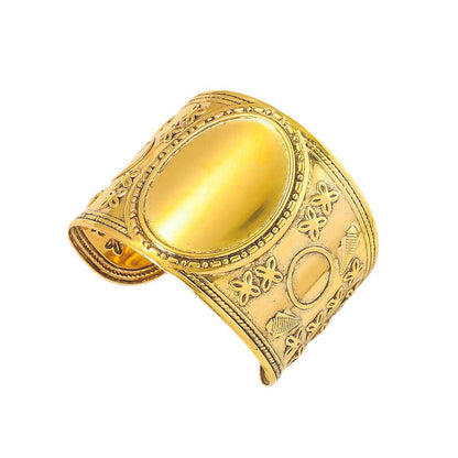 Bold Gold Statement Cuff Bracelet | Detailed Engraved Pattern