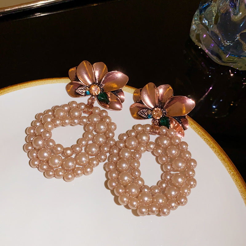 Floral & Pearl Hoop Statement Earrings