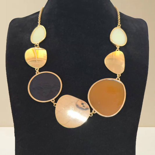 Geometric Multi-Color Statement Necklace - Gold Tone