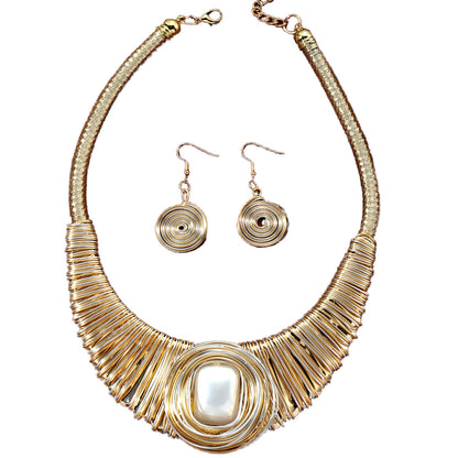 Two-Tone Wire-Wrapped Bib Necklace Set | Tribal Statement Jewelry