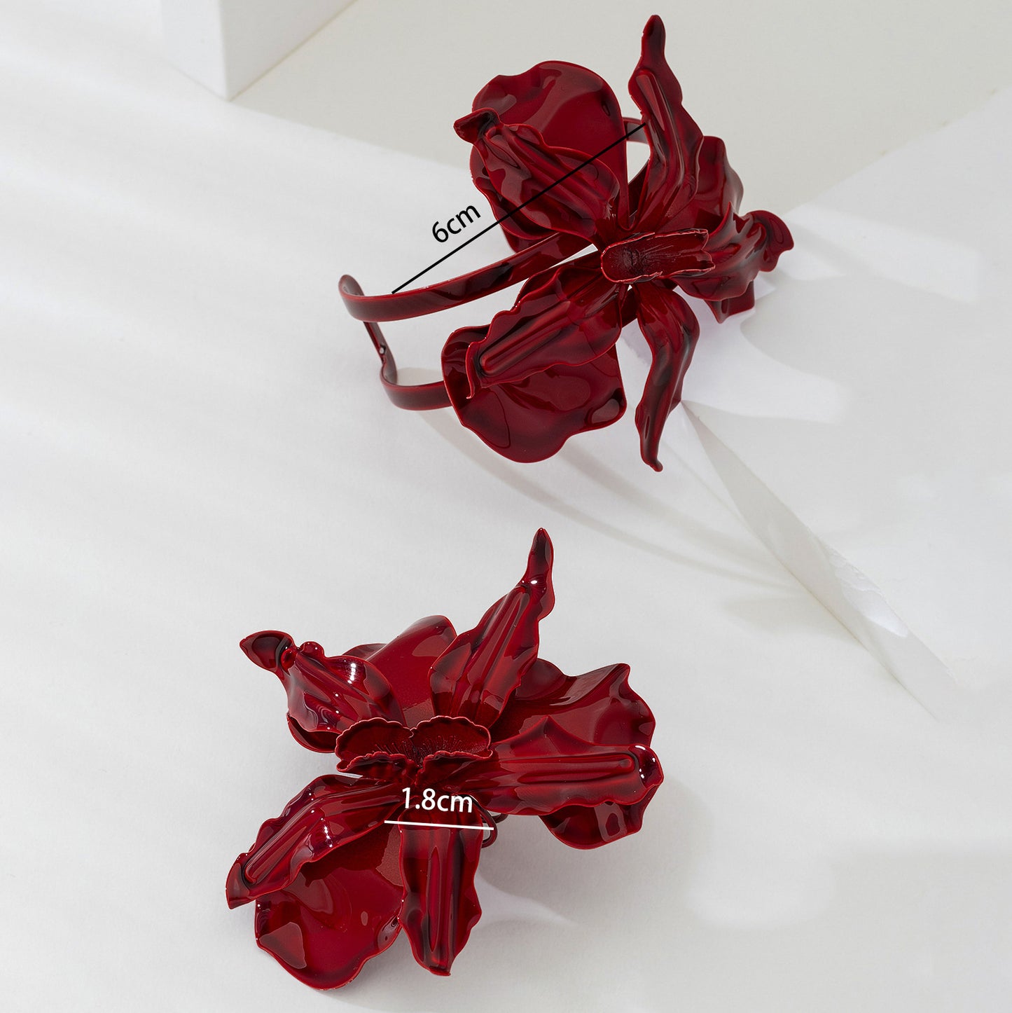 Oversized Red Flower Statement Ring | Elegant Floral Cocktail Ring and Bracelet