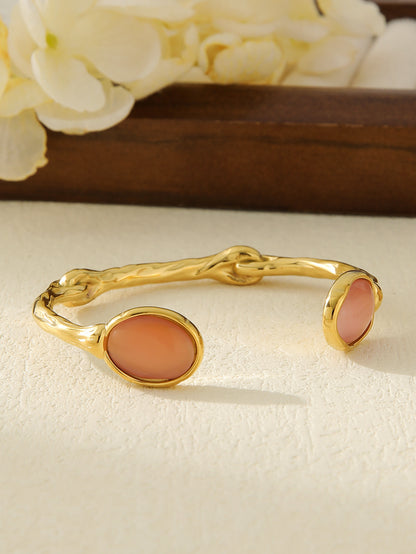 Organic Knot Gold Cuff Bracelet with Oval Gemstones | Multiple Colors