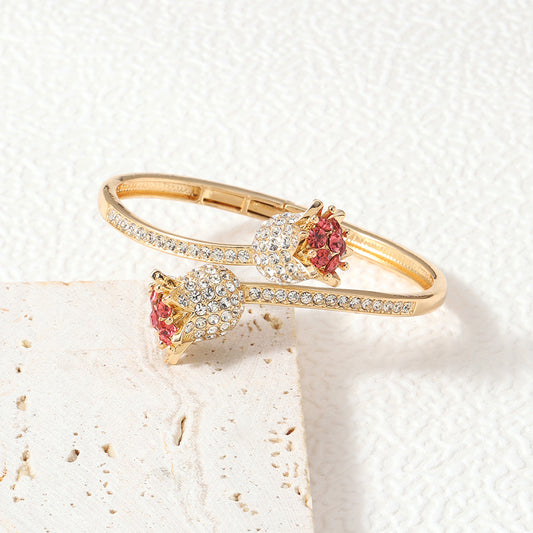 Luxury Zirconia & Ruby Blossom Wrap Bangle Bracelet