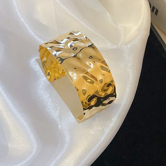 Wide Hammered Gold Cuff Bracelet | Anti-Tarnish Modern Statement Jewelry