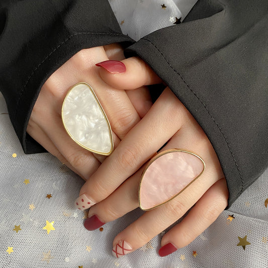 Adjustable Semi-Circle Resin Ring | Gold Tone Modern Statement Finger Ring