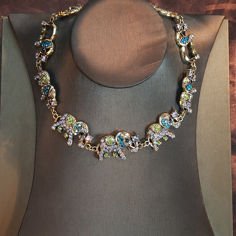 Crystal Elephant Statement Necklace | Multi-Color Animal Jewelry