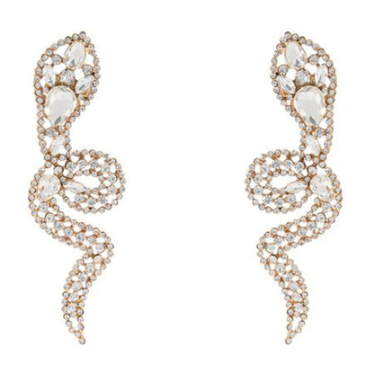 Gold Tone Crystal Pave Snake Dangle Earrings – Rhinestone Serpent Statement Jewelry for Party & Club