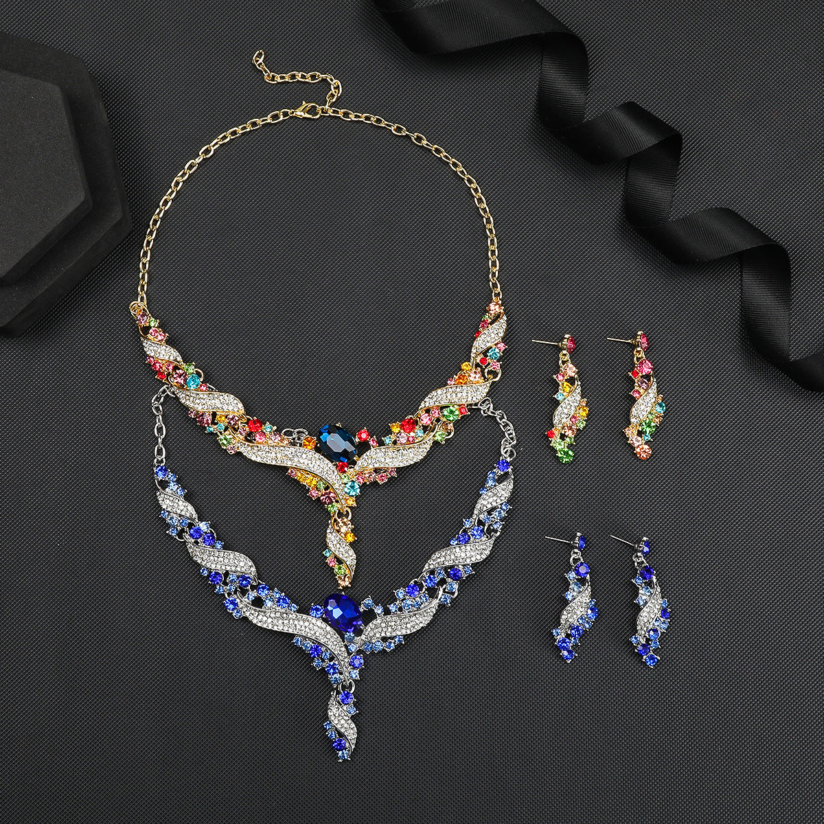 Sparkling Multi-Color & Blue Crystal Necklace Earring Set