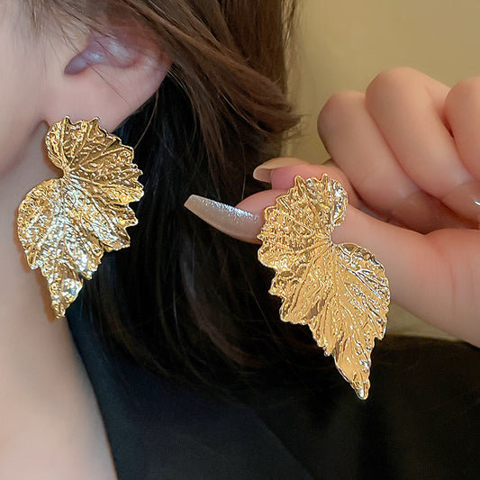 Textured Gold Leaf Stud Earrings | Botanical Statement Jewelry
