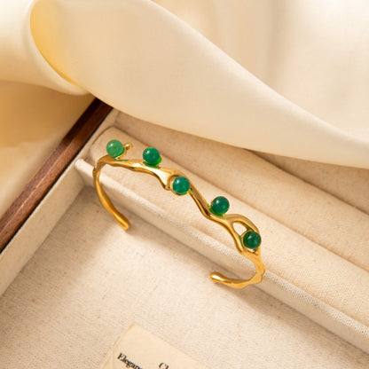 Nature-Inspired Twig Cuff Bangle with Color Bead Accents