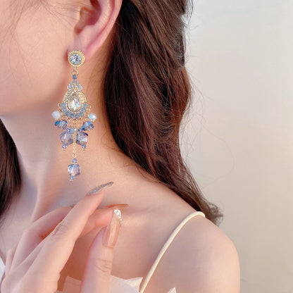 Sparkling Blue Crystal Teardrop Earrings for Women - Elegant Dangle & Drop Jewelry