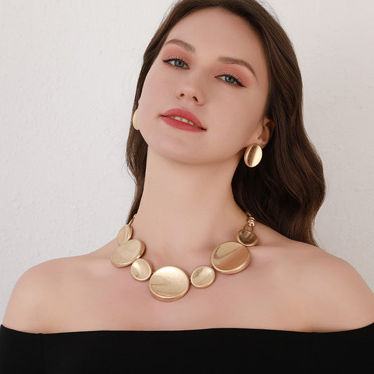 Gold-Toned Multi-Disc Statement Necklace & Earring Set