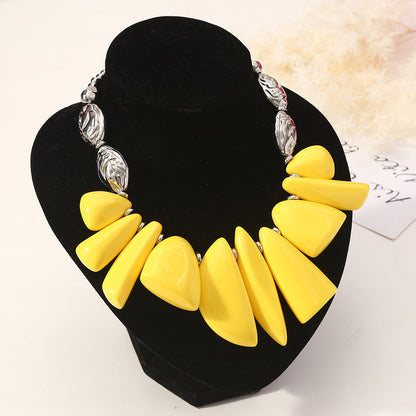 Chunky Statement Necklace for Women – Bold Resin Beads in Multiple Colors with Silver Accents
