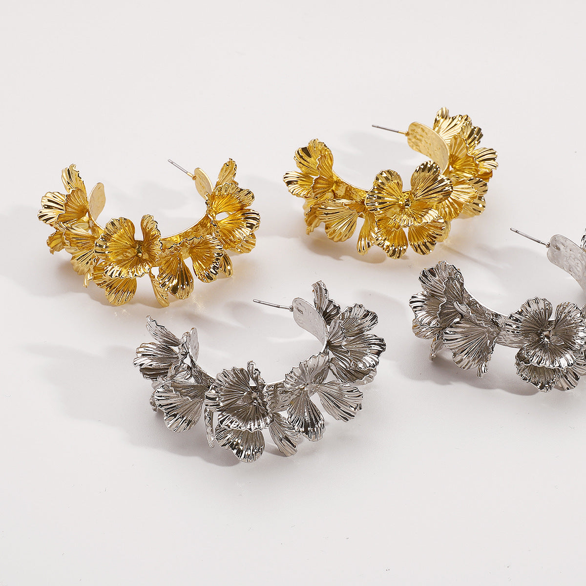 3D Gold Floral Hoop Earrings | Statement Botanical Jewelry