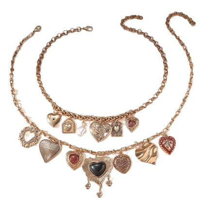 Maximalist Heart Charm Necklace | Vintage Gold Locket & Multi-Charm Jewelry