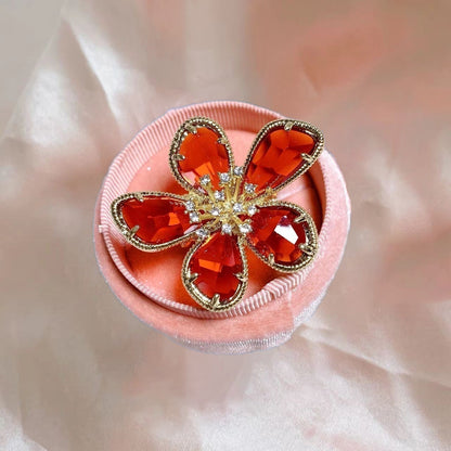 Elegant Crystal Flower Brooch with Diamond Accents