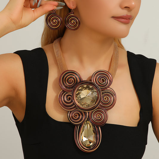 Ethnic Spiral Statement Necklace & Dangle Earring Set