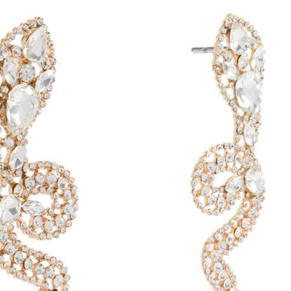Gold Tone Crystal Pave Snake Dangle Earrings – Rhinestone Serpent Statement Jewelry for Party & Club