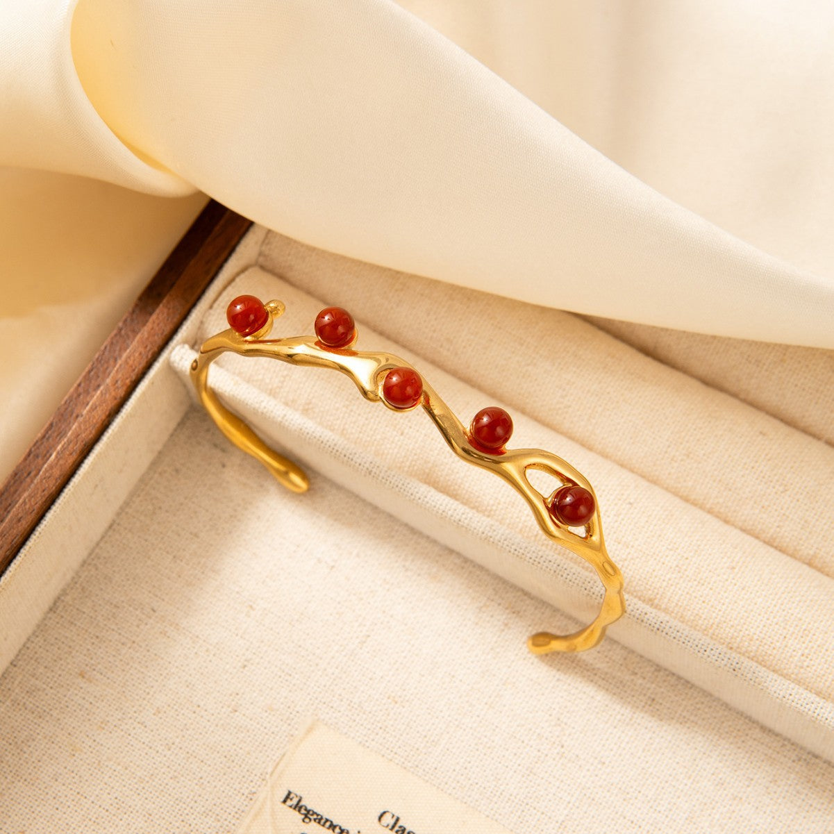 Nature-Inspired Twig Cuff Bangle with Color Bead Accents