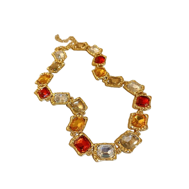 Multi-Color Crystal Statement Jewelry Set | Vintage Gold Necklace & Earrings