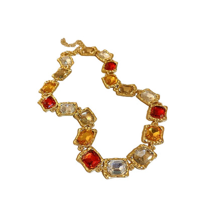 Multi-Color Crystal Statement Jewelry Set | Vintage Gold Necklace & Earrings