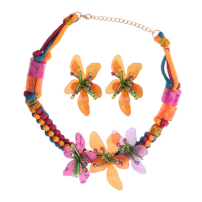 Boho Floral Necklace & Earring Set – Colorful Handmade Beaded Jewelry for Women and Girls