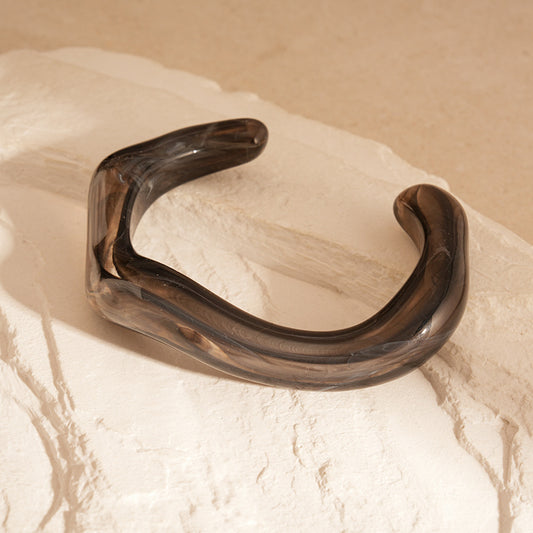 Modern Sculptural Smoky Marbled Resin Cuff Bracelet
