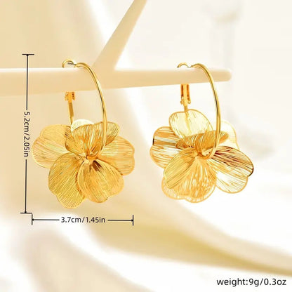 Textured Gold Floral Hoop Earrings | Statement Dangle Jewelry