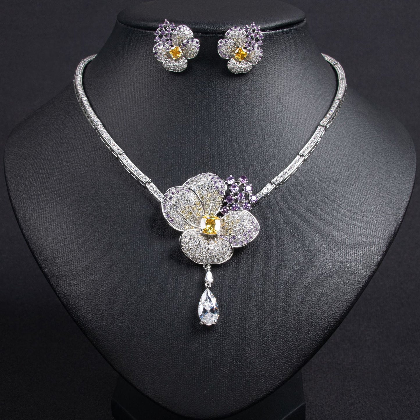 Exquisite Floral Jewelry Set - Necklace, Earrings & Ring