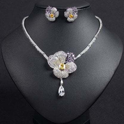Exquisite Floral Jewelry Set - Necklace, Earrings & Ring