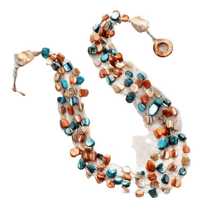 "Sunset Coast" Multi-Strand Beaded Necklace & Earrings Set | Natural Stone Chip Jewelry