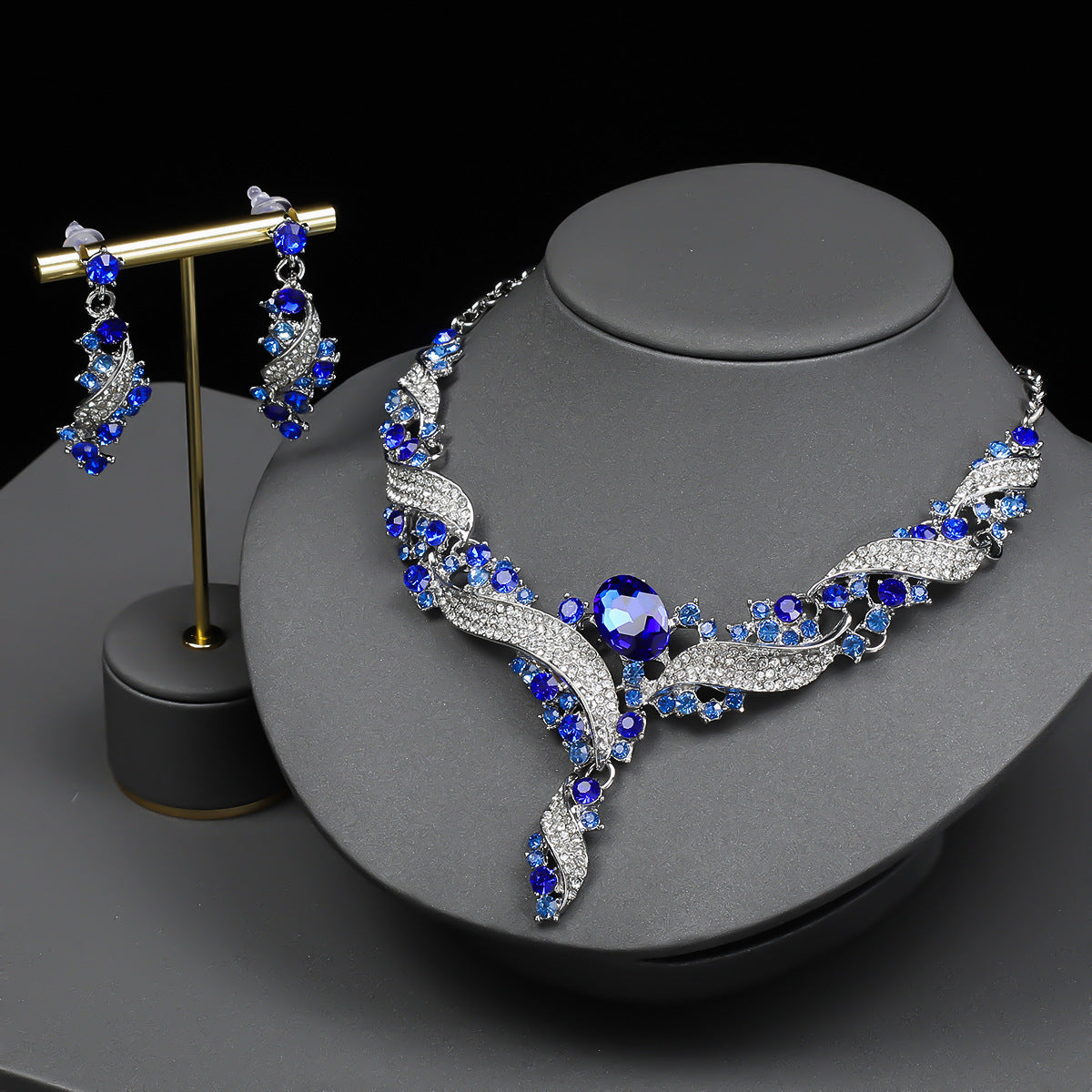 Sparkling Multi-Color & Blue Crystal Necklace Earring Set
