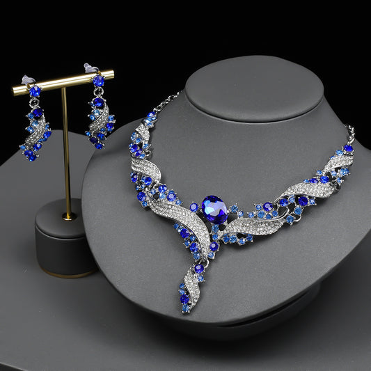 Sparkling Multi-Color & Blue Crystal Necklace Earring Set
