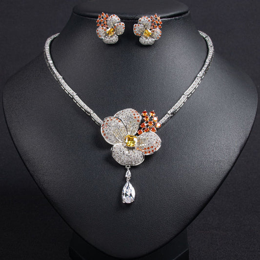 Exquisite Floral Jewelry Set - Necklace, Earrings & Ring