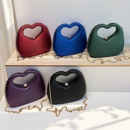 Chic Purple Heart Handle Clutch Handbag with Chain Strap